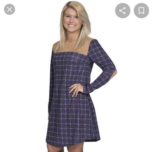 NWT Simply Southern Collection Midnight Montana Dress Elbow Pads Blue Plaid M